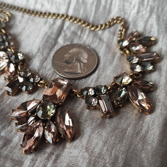 J Crew Emerald Cut Peach and Smoke Rhinestone Statement Necklace Citrine Navette - Picture 5 of 16